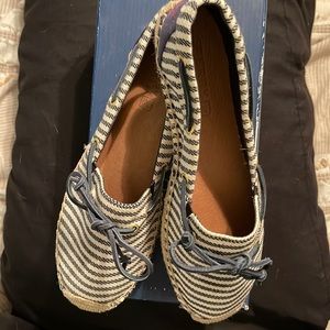 Womens Sperry Top-sider slip on shoes navy and white stripe canvas size 9